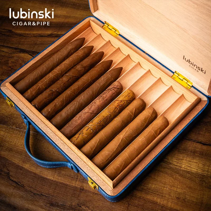 Portable Leather Cedar Wood Cigar Humidor Box, Holds 10 Cigars Moisture Proof,Outdoor Travel Carrying Case with Bag,High Quality