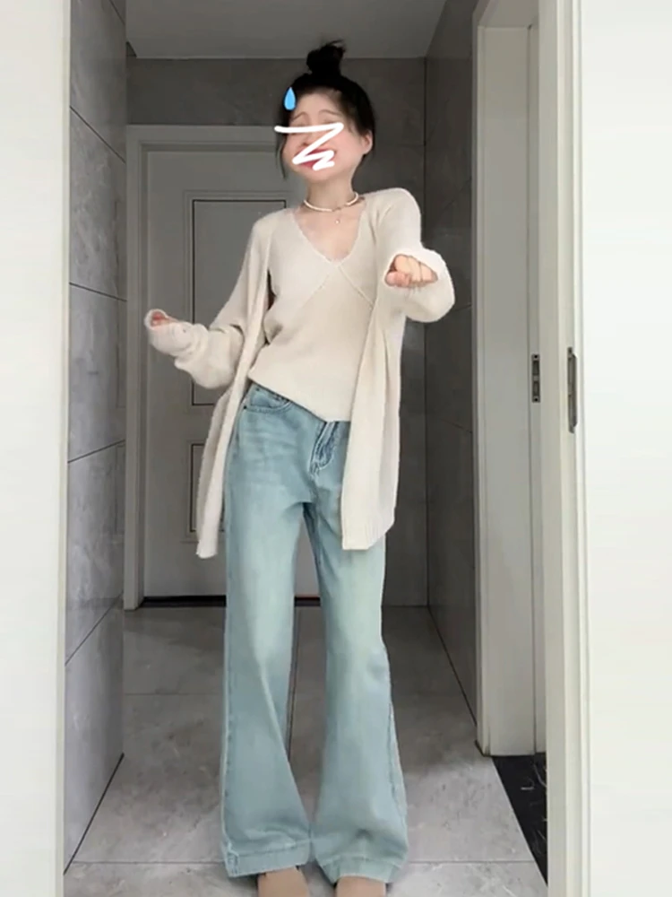 Suéter de malha feminino coreano sle jaet outono inverno novo preguiçoso faion sentimento de alta qualidade versátil camada base cardigã aberto