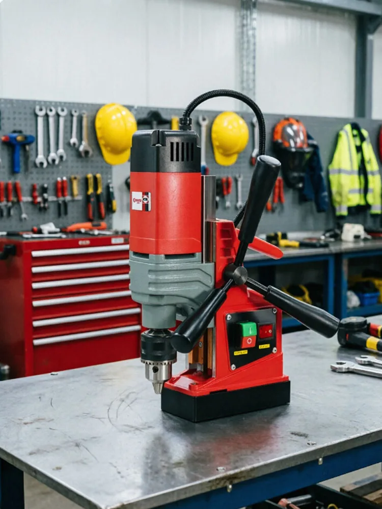 220V Magnetic Drill Press - Industrial Portable Magnetic Core Drill with Strong Magnetic Base and Heavy-Duty Drill Bits