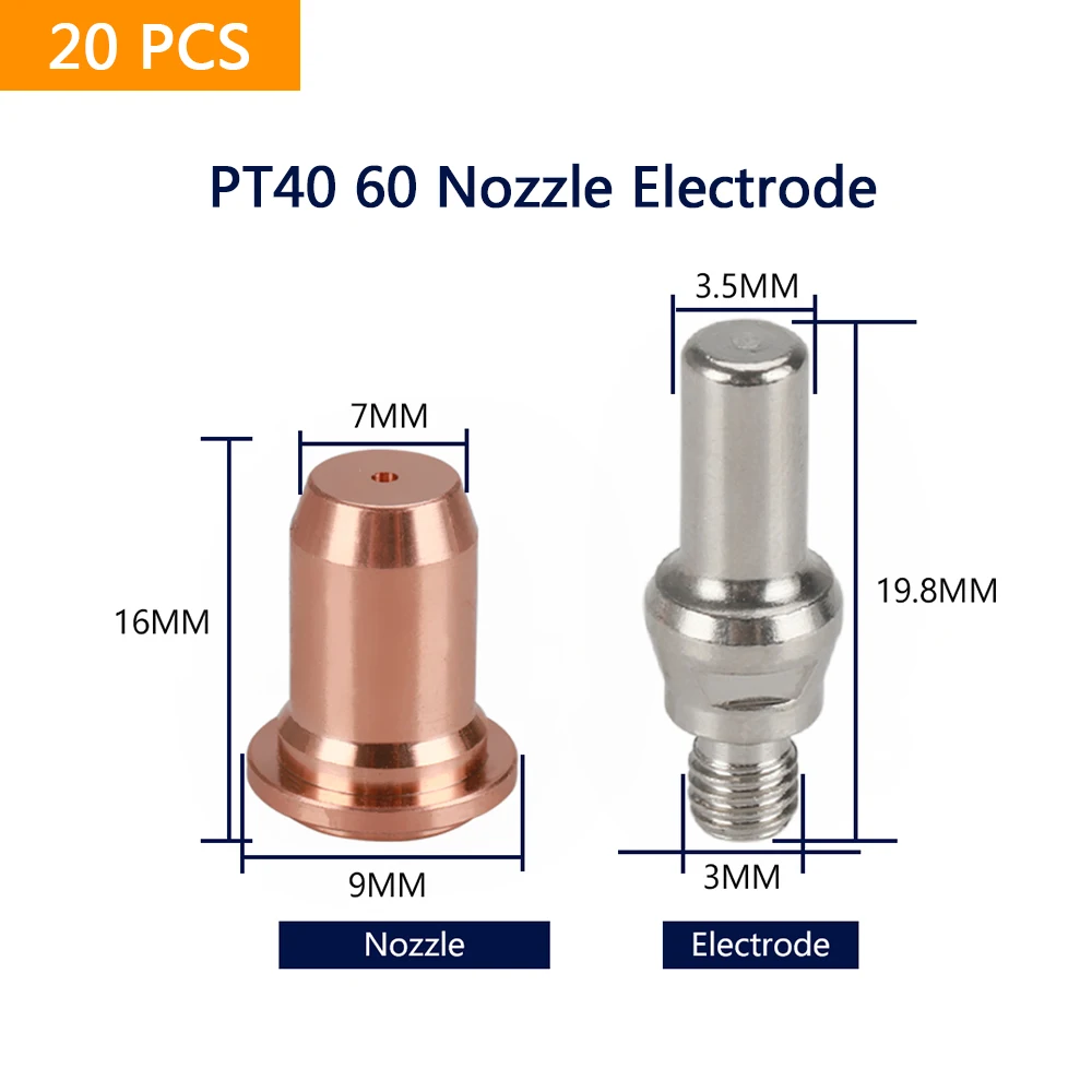 

20pcs Plasma Cutter IPT PT PT40 PT60 PT-40 PT-60 IPT40 IPT60 IPT-40 IPT-60 Cutting Torch Nozzle Tip Electrode Swirl Ring Kit