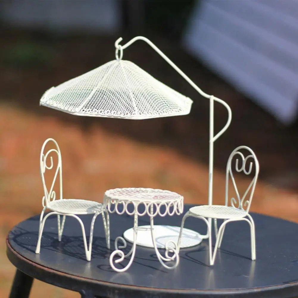 Miniature Garden Decorations Miniature Ornamental Figures Dollhouse Miniature Bistro Table Set 1 12 Scale Metal Chairs for Fairy