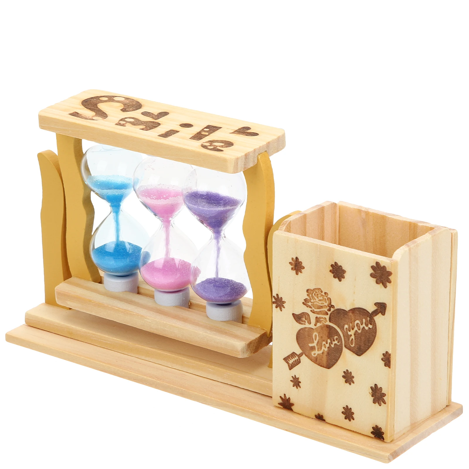 

1pcs Double Heart Pen Holder Creative Desktop Decoration Wood Glass Sand Pencil Container Tidy Office Home Gift Kids