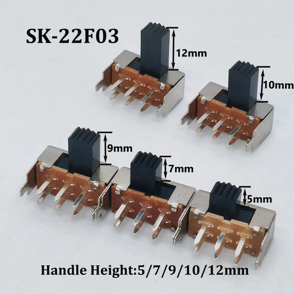 20Pcs SK-22F03 6Pin 2 Position Horizontal Slide Switch Two Gear Toggle Power Switch Lever Height 5/7/9/10/12mm