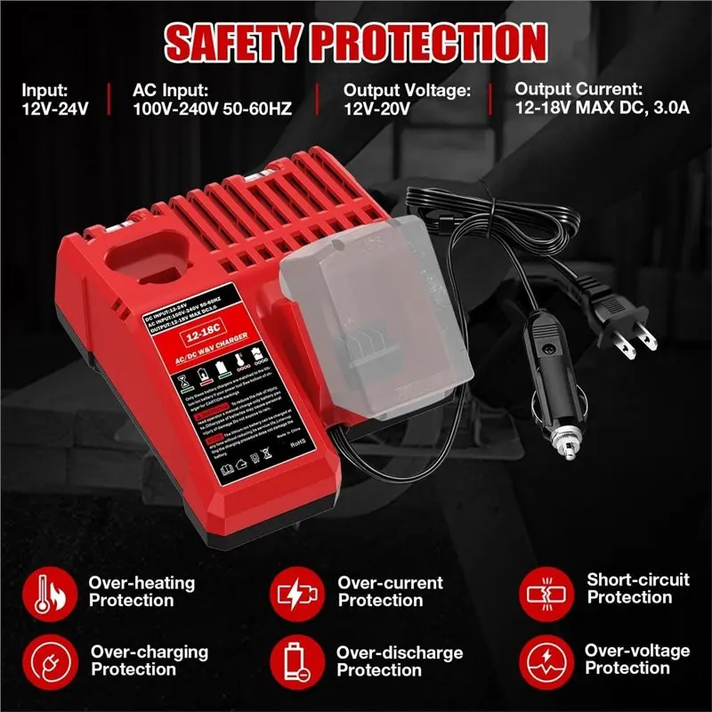 Superior-AC/DC 3A Fast Charging Adapter For Milwaukee M12 M14 M18 Battery Chargers, Car Wall Lithium Ion Portable Device US