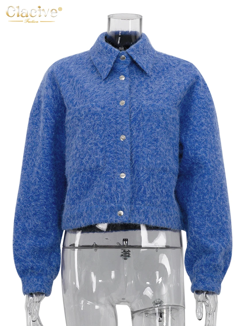 Elegant Women's Blue Lapel Jacket - Casual Office Coat 2024