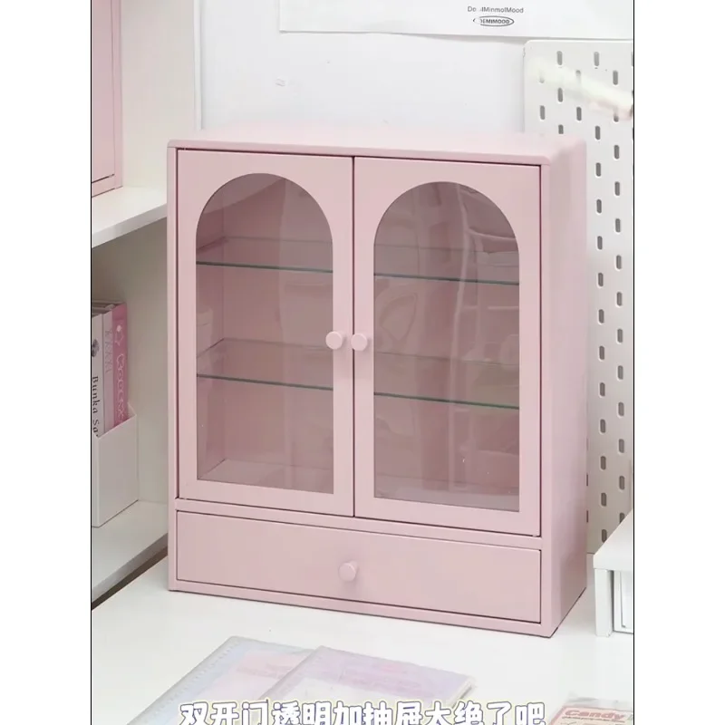 Desk Small Storage Cabinet Desktop Iron Sheet with Door Stationery Cosmetics Hand Account Dormitory Student Shelf Storage Box