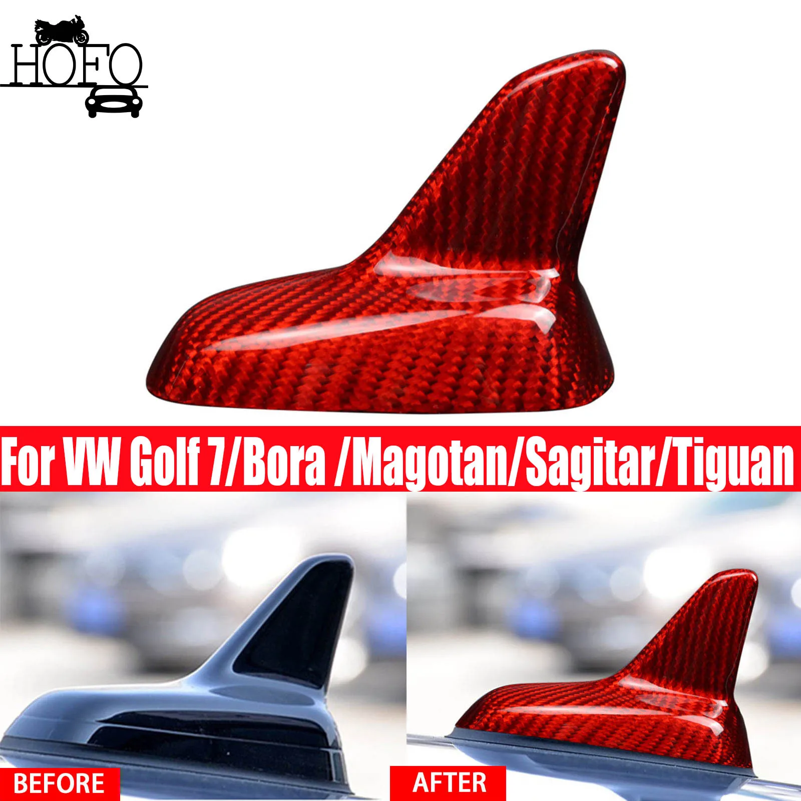 

For VW Tiguan L Bora Golf 7 Red Carbon Fiber Roof Shark Fin Antenna Cover 1pcs