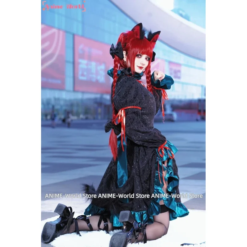 《Custom Size》Anime Touhou Project Kaenbyou Rin Halloween Party Dress Cosplay Costume Wig Ear Tail
