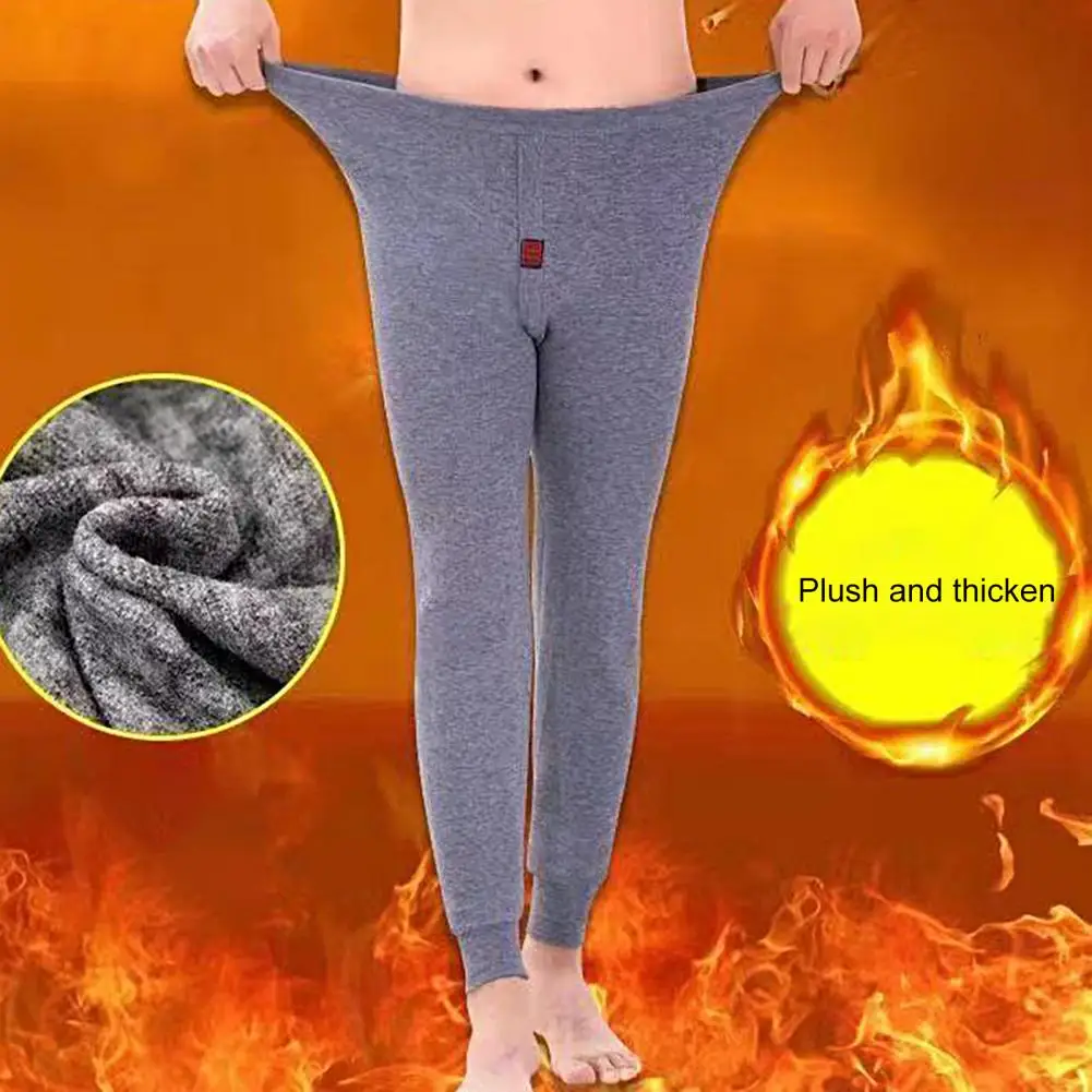 Comfortable Men Tights Skin-touch Base Layer Pants Anti-pilling High Stretch Plush Pants Leggings Keep Warm