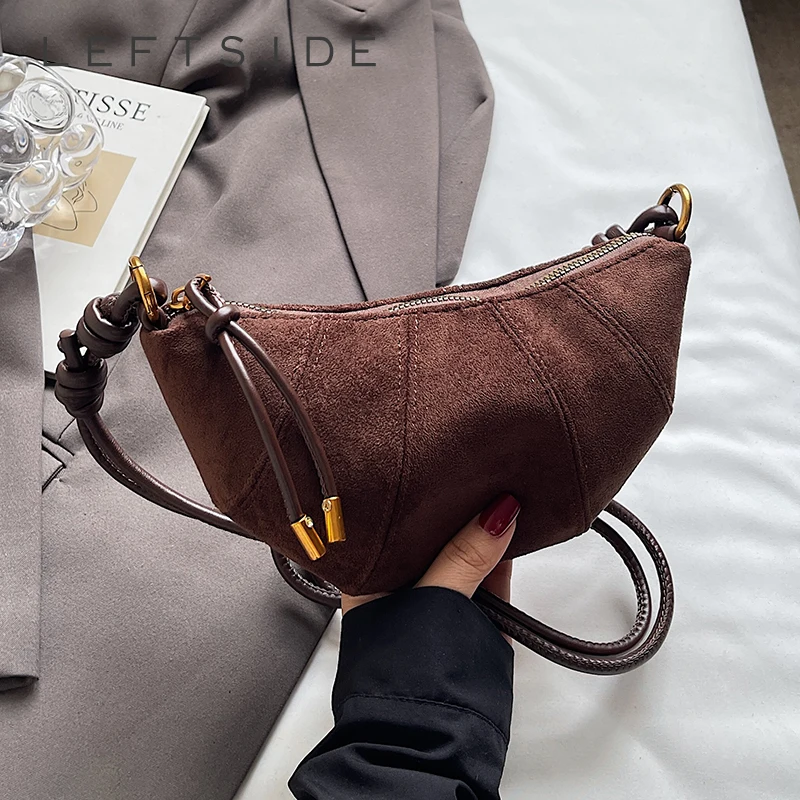 

LEFTSIDE Retro Small Splicing Leather Simple Shoulder Bag 2025 Trendy Winter Crossbody Bag Females Luxury Handbags and Purses