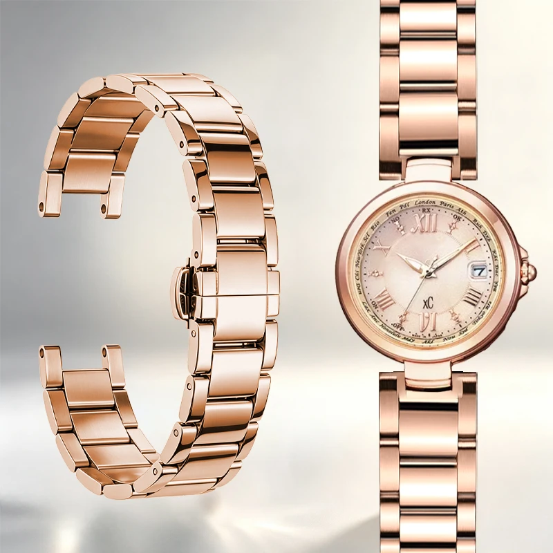 Fluted stainless steel watch strap for women, for Citizen Eco-Drive XC, EC1032, EC1034, EC1042 ES9468, ES9460 Notch watchband