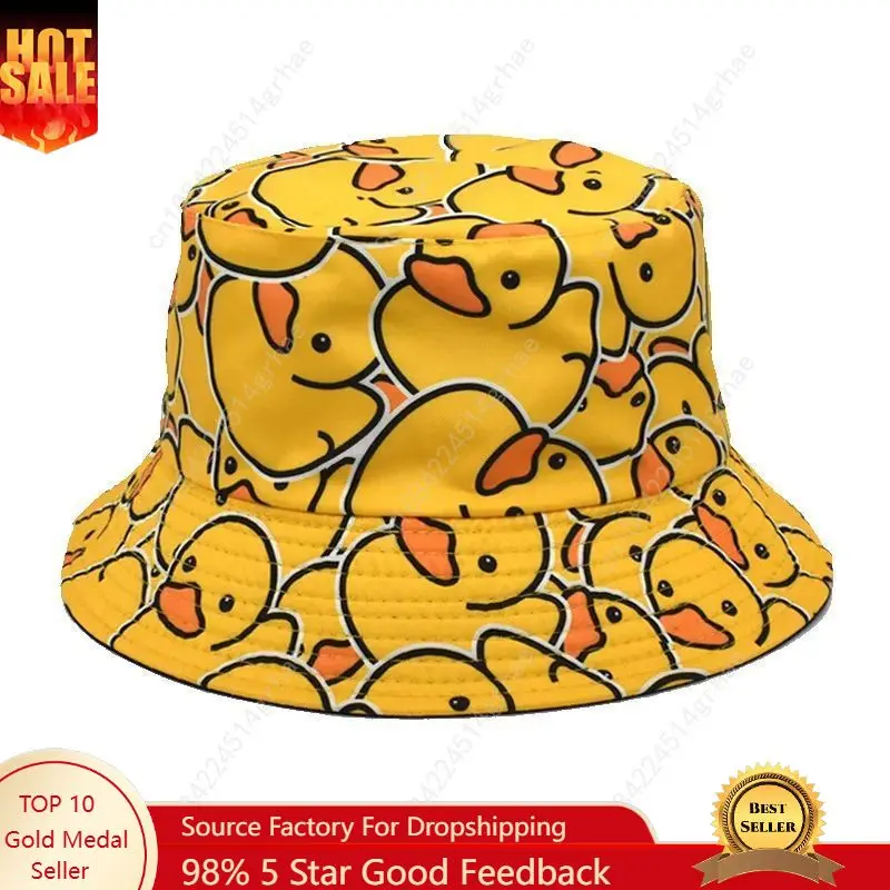 

Four Seasons New Yellow Duck Double Sided Printed Fisherman's Hat For Couples Japanese Style Trendy Versatile Sunscreen Hat