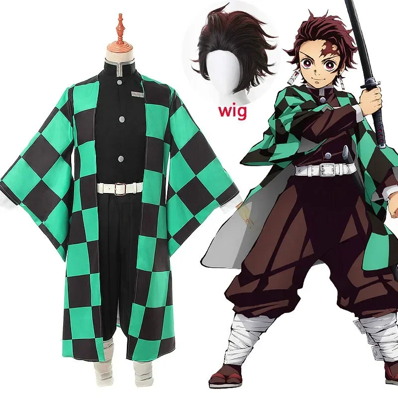 Traje de juego de rol para disfraz de Anime, disfraz de Tanjirou Kamado, disfraz de Kimetsu No Yaiba, disfraz de kimono para hombre