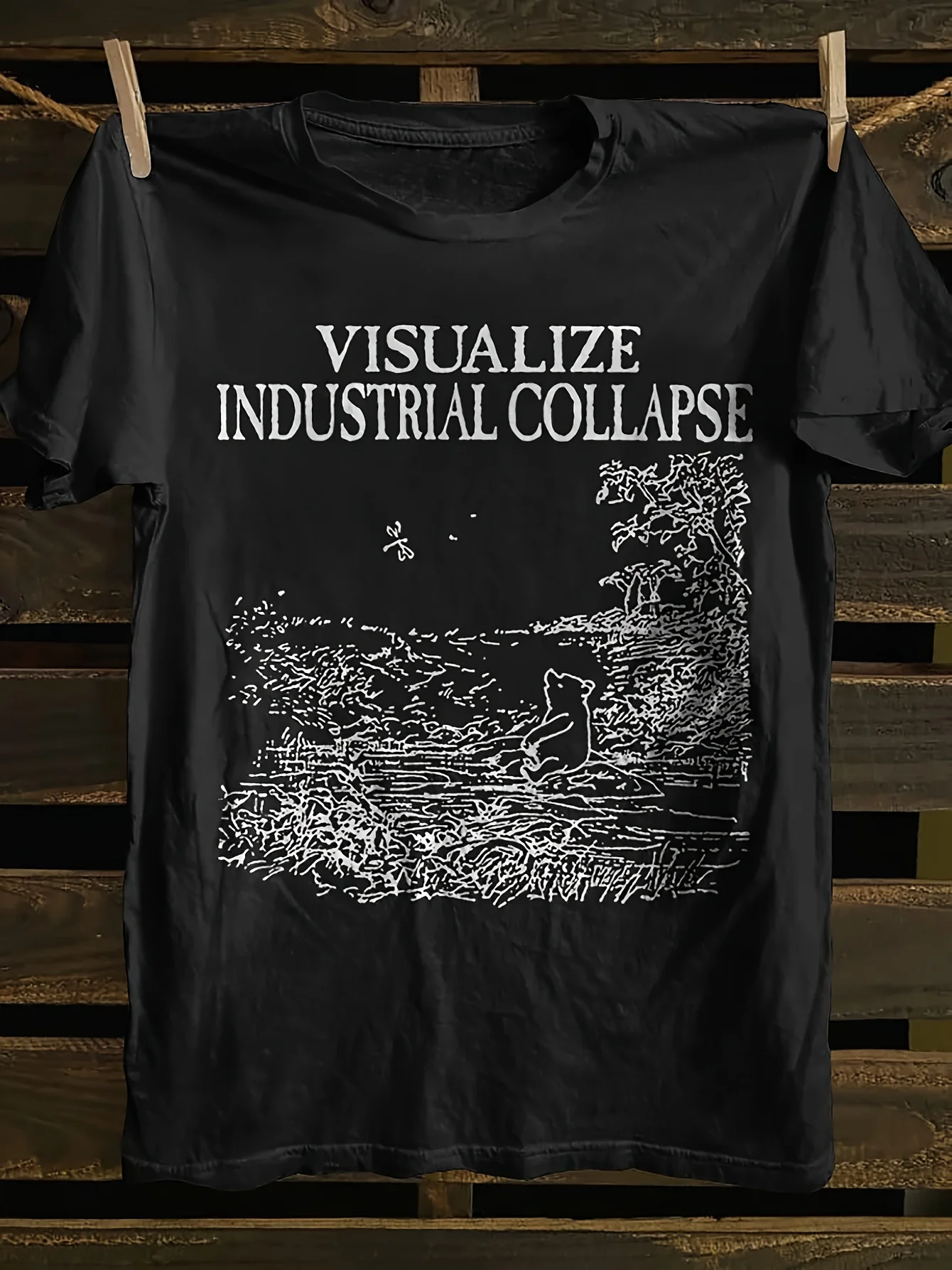 

Женская футболка Visualize Industrial Collapse с графическим рисунком, черный топ с короткими рукавами, идеальный весенне-летний уникальный дизайн с принтом