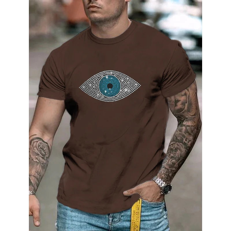 High Quality Fashion Men's Clothing Oversized Tee y2k Eye Rhinestone Designer Short Sleeve Tops Hip Hop Casual Street T-Shirt