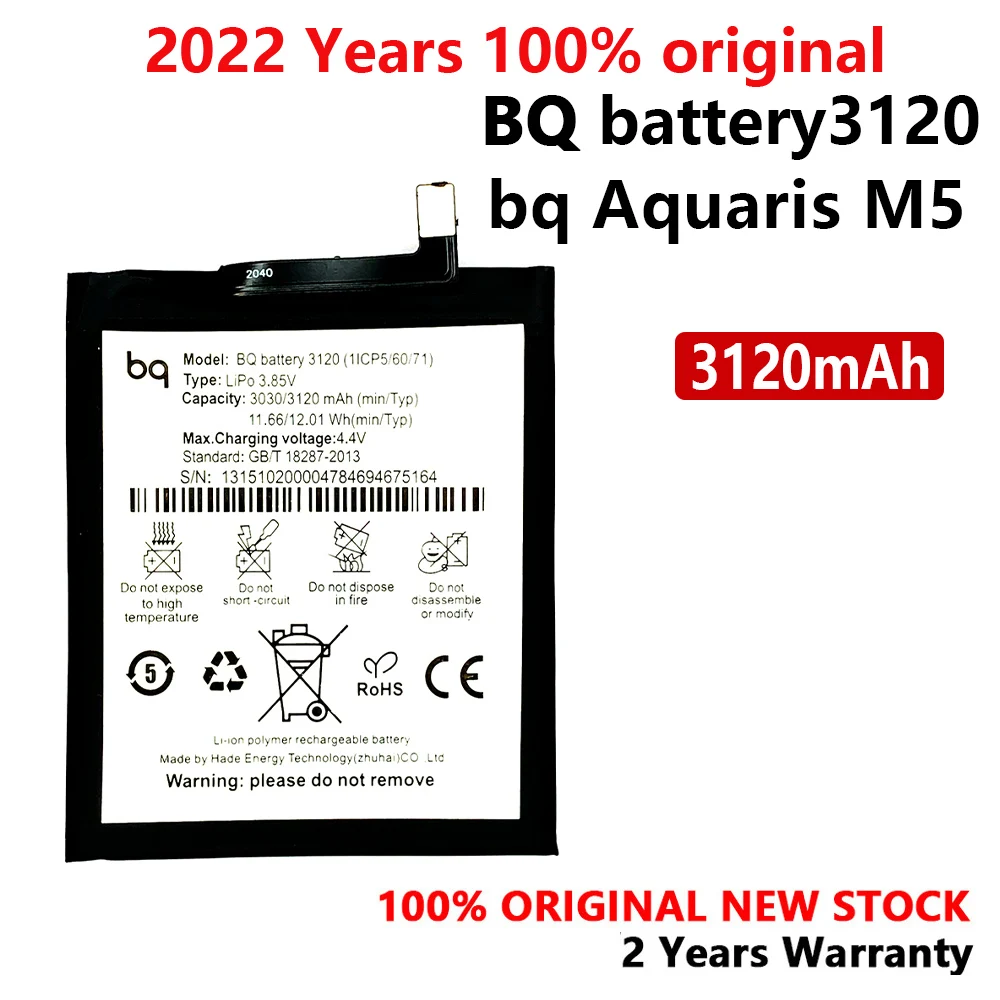 100% Original 3120mAh Phone Battery For BQ Aquaris M5 Mobile Phone High Quality Rechargeable Batteries With Tracking Number