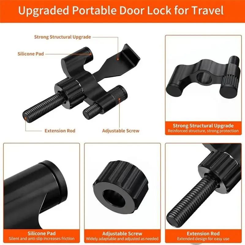 -[33A Tvdae] Door Lock Travel Small Steel Door Lock For Hotel Room Home Security Door Lock Adjustable Door Stoppers Door Safety view 3