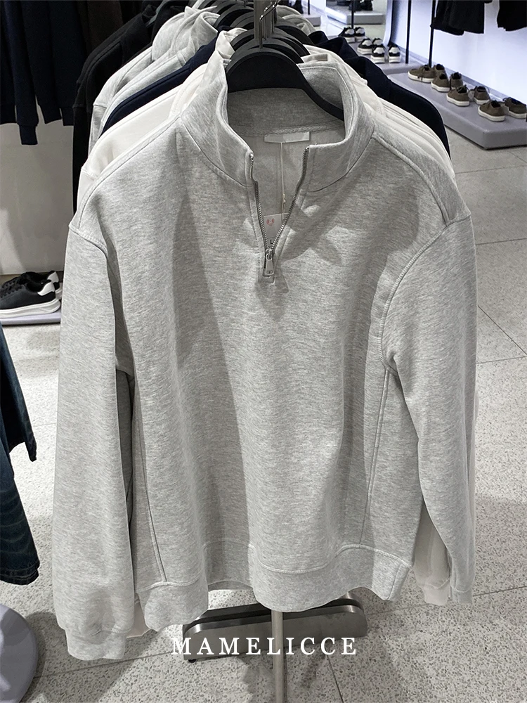 

MAMELICCE Original design Stand collar Hooded Half zip Fleece-lined hoodie Plush sweatshirt Autumn and winter Men's clothing