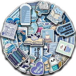 50Pcs Blue Bookish Reading Book Stickers for Students School Season Gift DIY Stationery Luggage Laptop Graffiti Sticker
