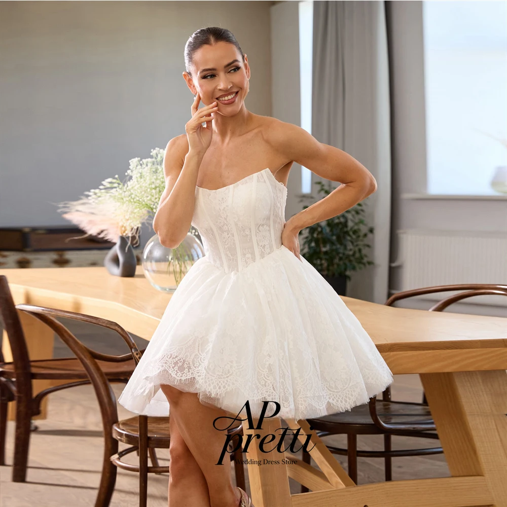 AP pretti Classic Lace Strapless Appliques Mini Wedding Dresses Customized Sleeveless Mini-Length Bridal Gown A-line 2026
