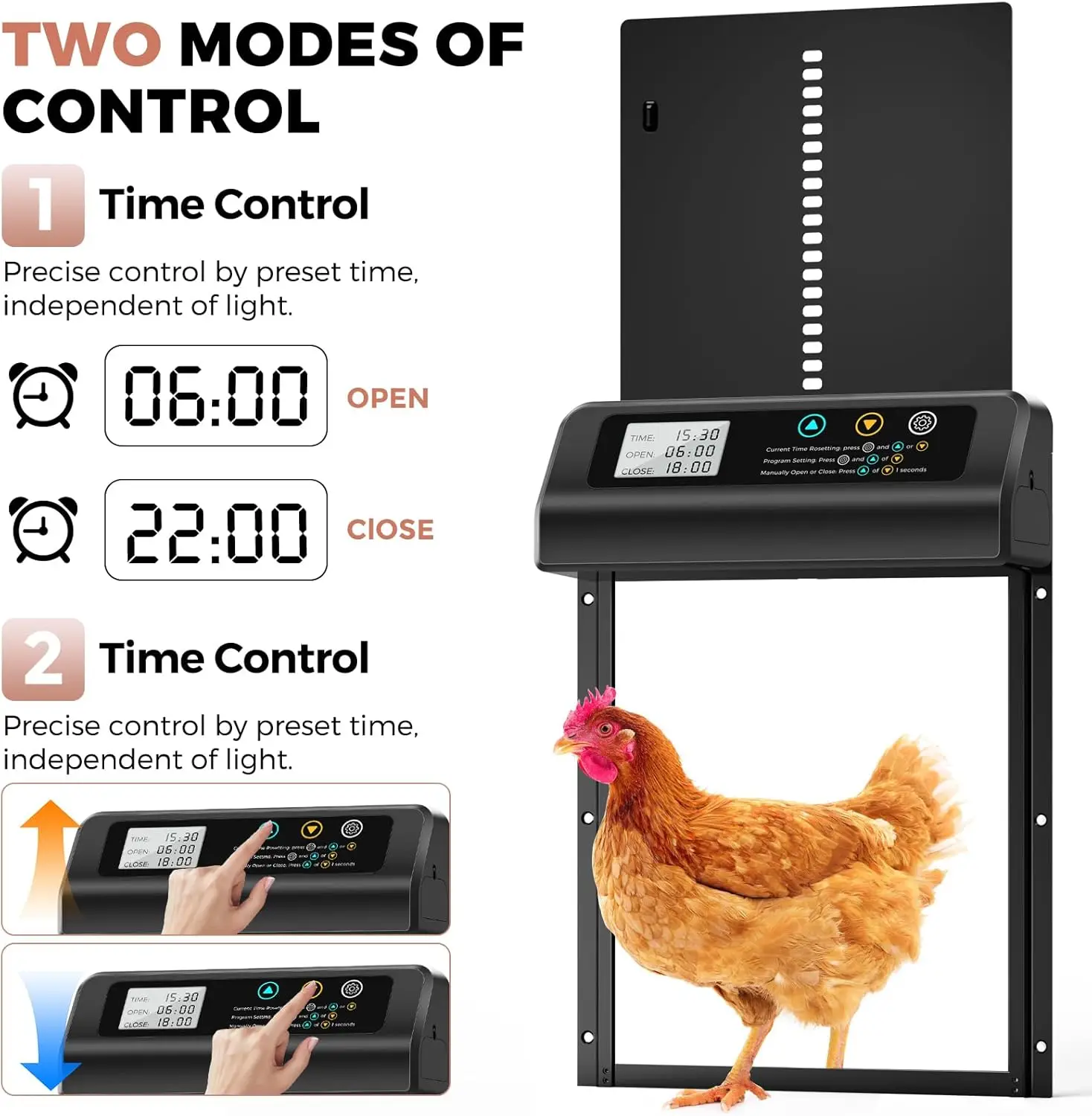 タイマー付き自動鶏ドア、挟み込み防止、耐久性のあるアルミニウム製自動鶏ドア (ブラック)
