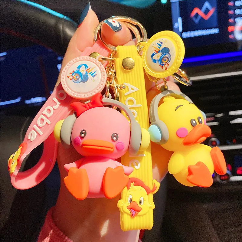 만화 크리에이티브 음악 오리 인형 키 체인 인형 오리 남녀 백팩 펜던트, 커플 가방 펜던트 트렌드 펜던트