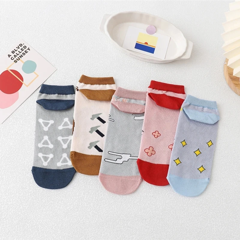 5pairs/set Cartoon Anime Jujutsu Kaisen Socks Cosplay Itadori Yuji Kugisaki Nobara Gojo Satoru Sneaker Cotton Ankle Socks Funny