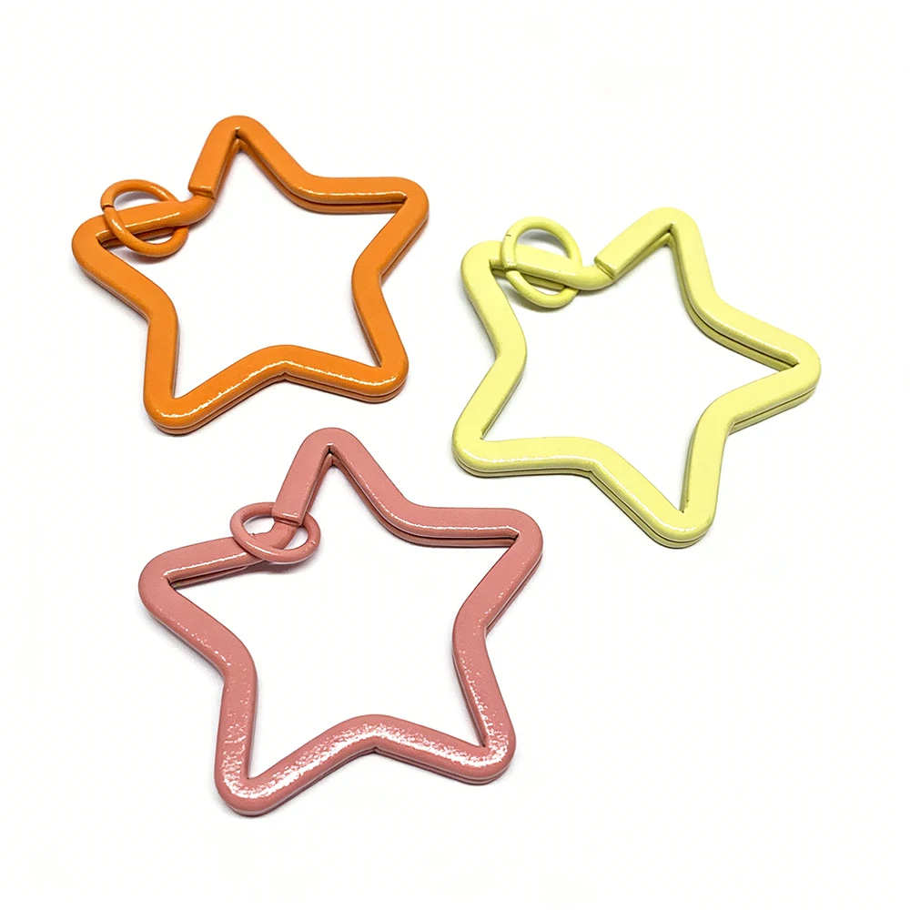

10pcs 35mm Colorful Metal Star Shape Double-Ring Keychain Flat Wire Open Ring With Movable Ring DIY Key Ring Pendant Jewelry