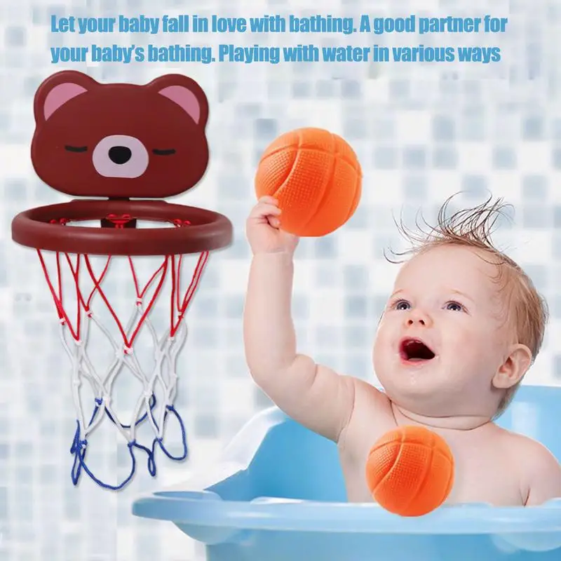 Basketball Bath Toy Cartoon Suction Basketball Hoop Portable Interactive Bathroom Game Water Play Set For Boys Girls Preschool