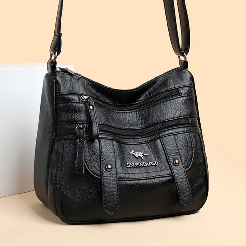 Bolso de cuero suave para madre, bolso de hombro tipo bandolera de moda de gran capacidad para mujer