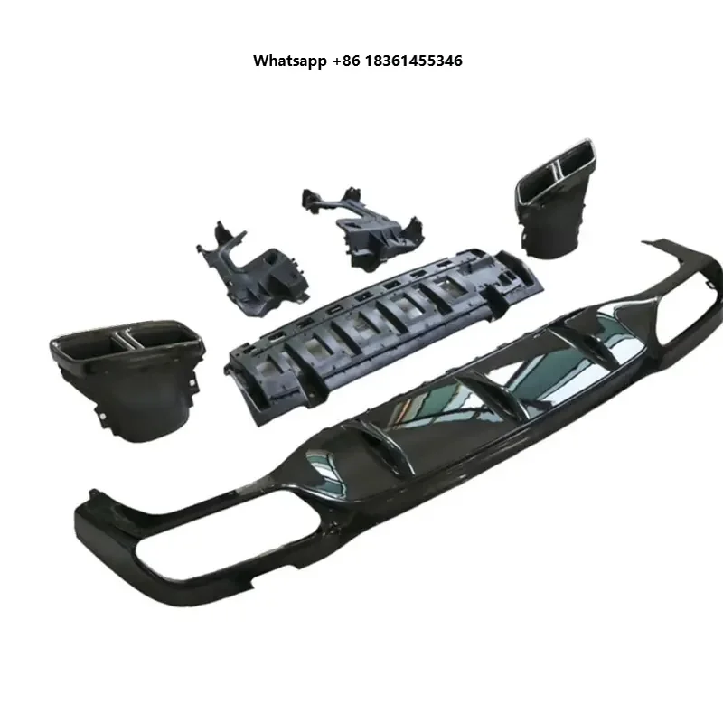 

For E Class W213 E200 E300 E43 Sport Change to E63 look 17-18 Rear Bumper Lip Diffuser with Exhaust Tips 4 Outlet PP