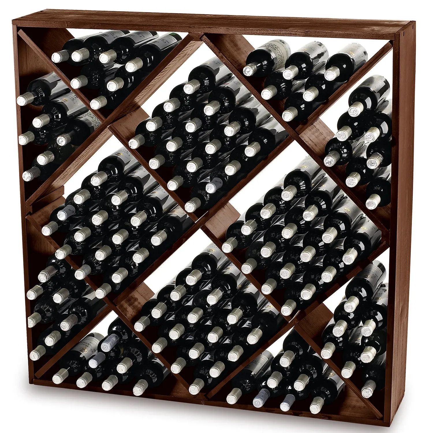 Jumbo Bin 120 Bottle Walnut Wine Rack – Classic Wall Mountable Display and Storage Shelf, Large Wine Collection