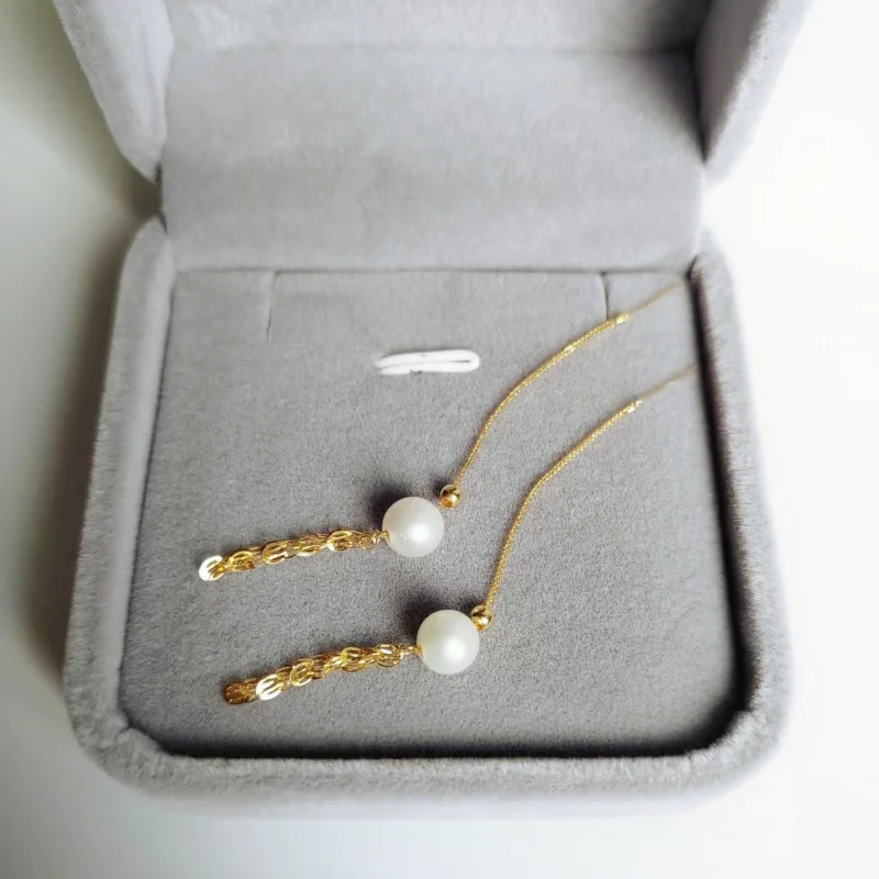 SMILE настоящая 18-каратная золотая нить для ушей с хвостом Феникса AU750, натуральный пресноводный жемчуг, нить для ушей, женские изысканные ювелирные изделия, подарок E0089