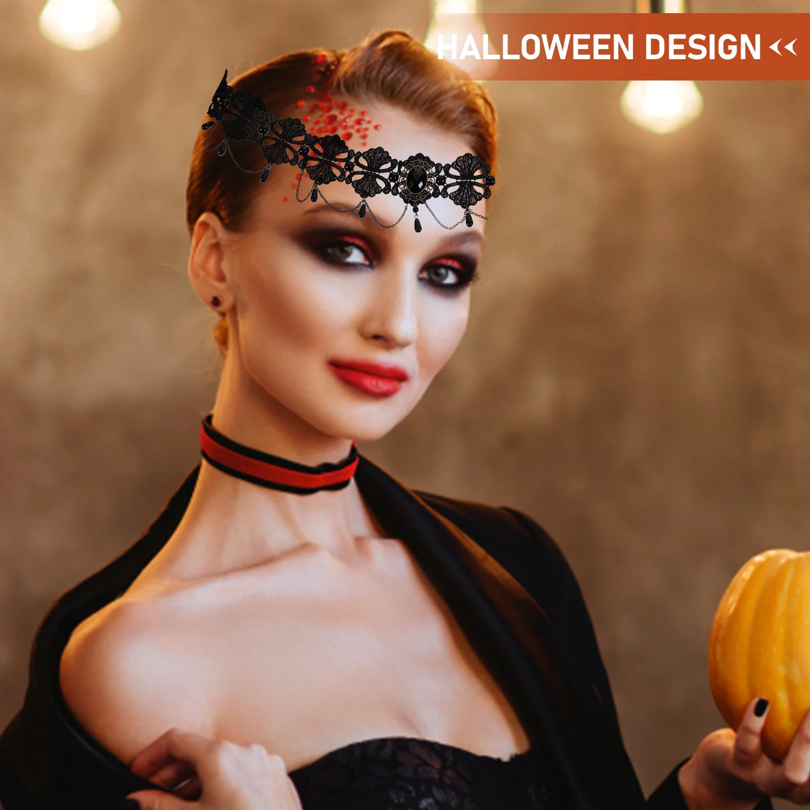 

Pearl Lace Headb Black Forehead Hair Accessories Halloween Headdress Costume Party Stage Performance Photo Prop