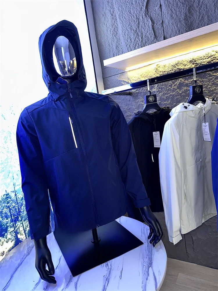 Men's Fashionable Windproof Waterproof Spring Jacket Hat Print Reflective Pure Color Outdoor Sports Coat Loose Fit Urban Style