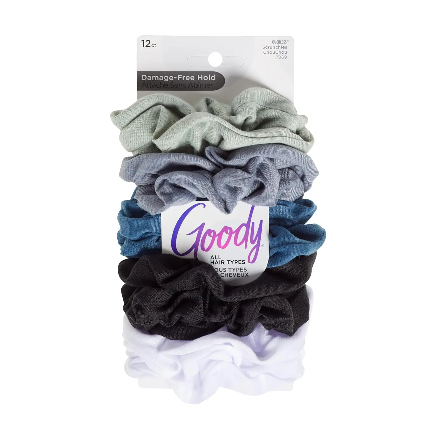 

12-Pack Ouchless Scrunchies, Cool Tones, Secure & Gentle Hair Ties for All Types