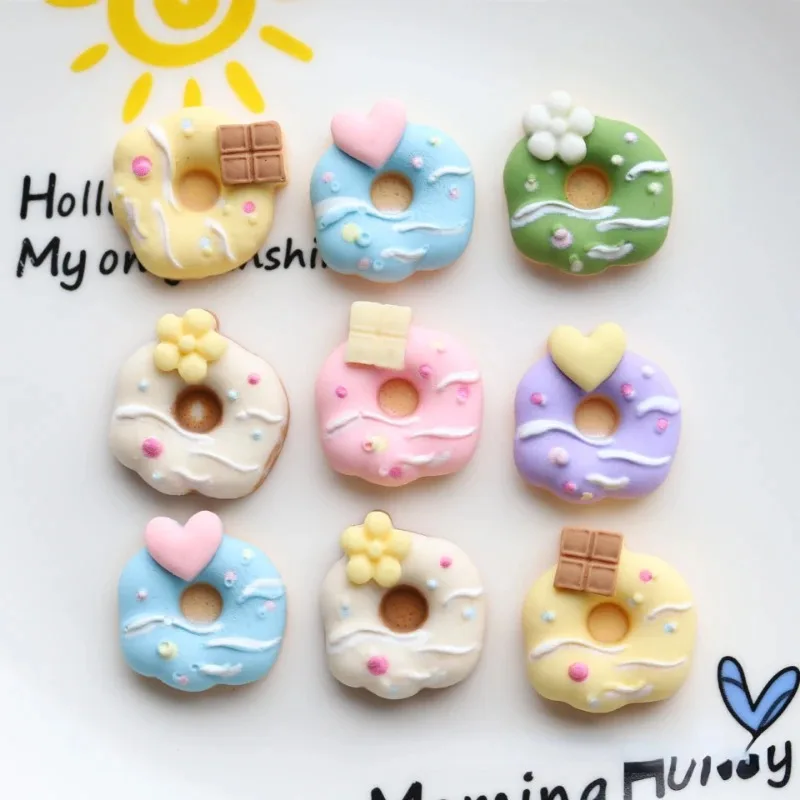 10Pcs Simulation Sweet Donuts Flatback Resin Cabochon Fake Food Scrapbooking Craft Hair Bows Accessories DIY Phone Decoration