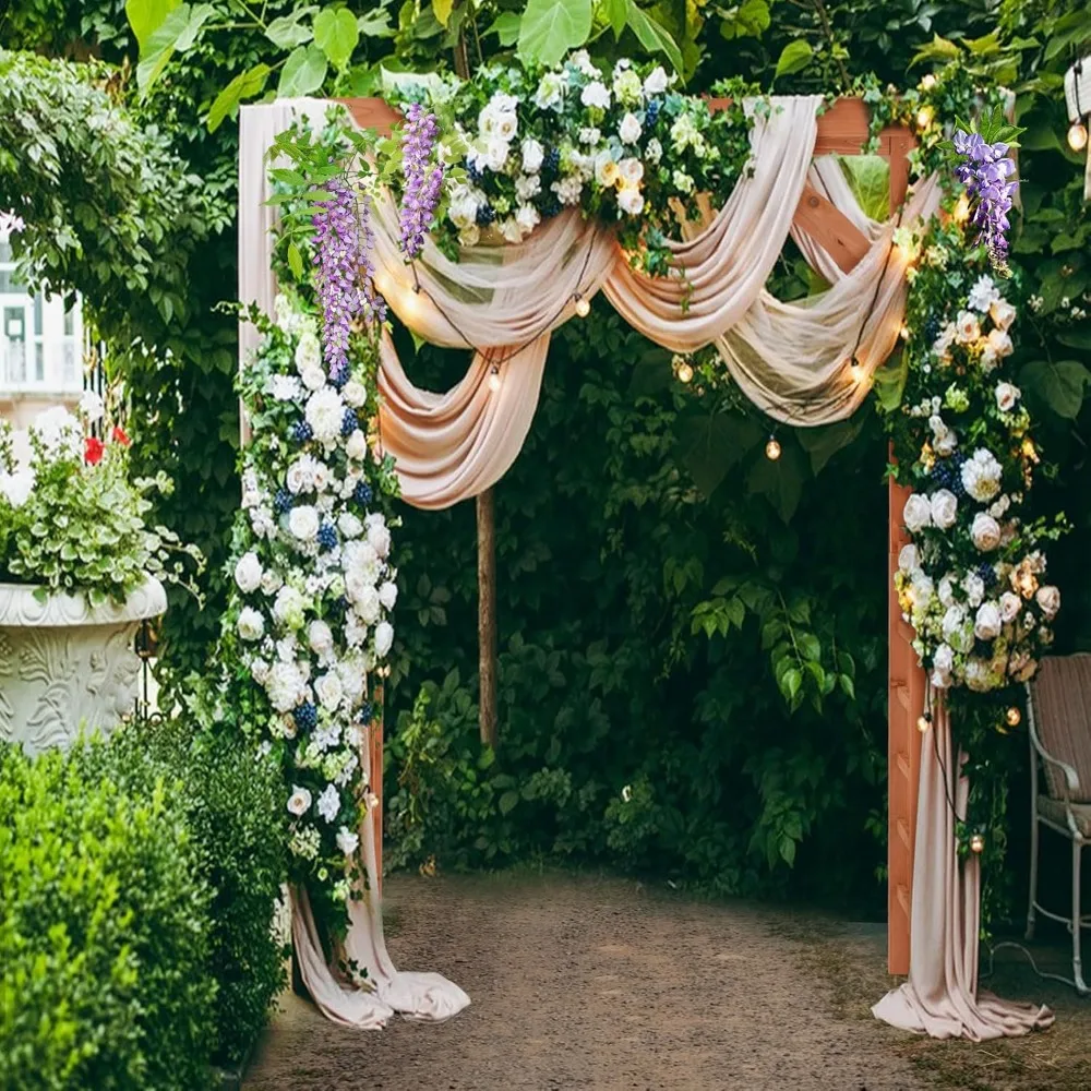 Wood Garden Arbor, 84 Inch Outdoor Archway Pergola w/Decorative Hanging Roof & Side Climbing Trellis, Garden Arch