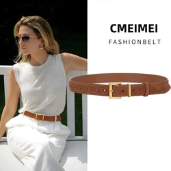 Casual Genuine Leather Belt Suede Cowhide Belts for Women Wide Elegant Dress Jeans Waistband Gold Buckle Girdle