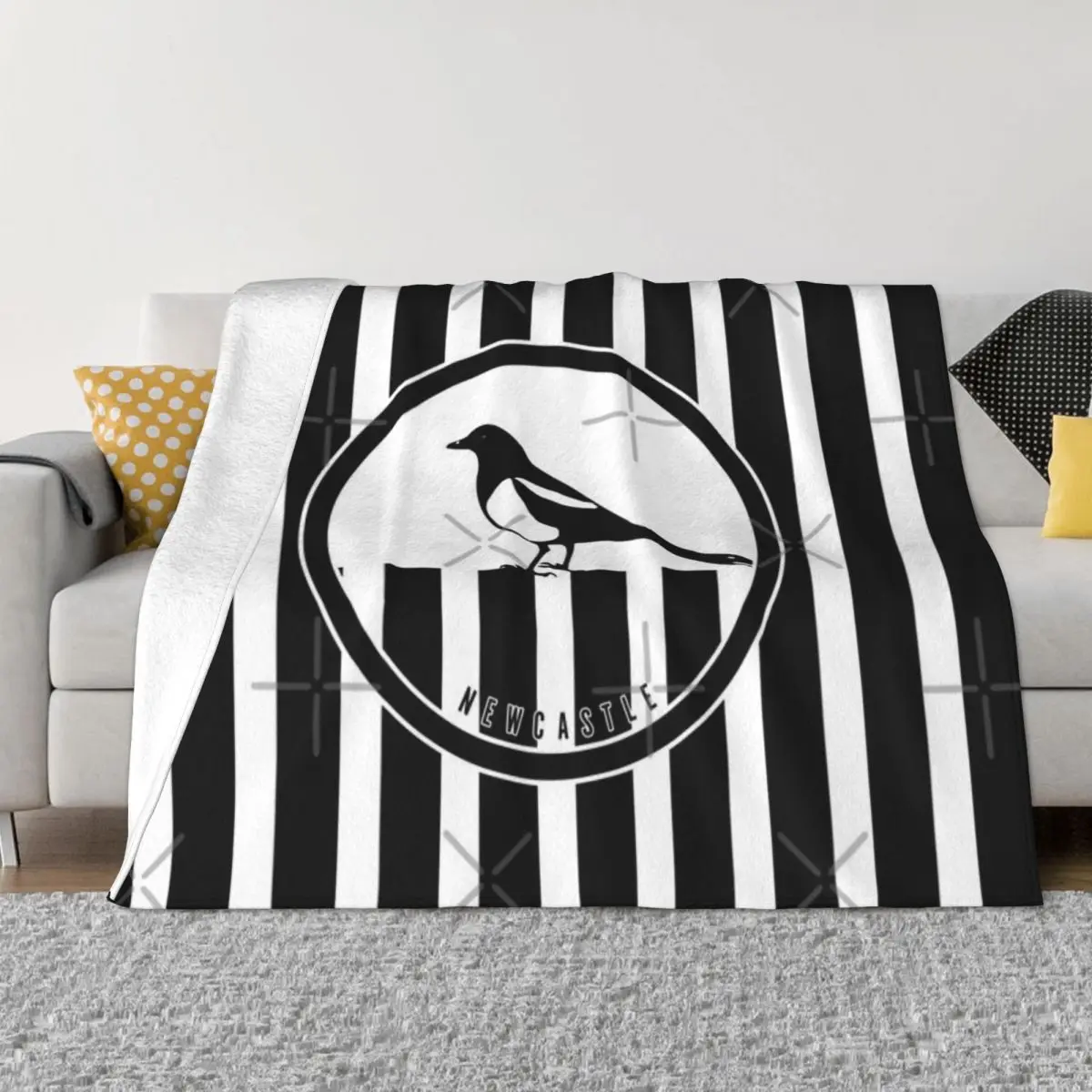 Newcastle - Magpies Blanket Bedspread On The Bed Vintage For Winter