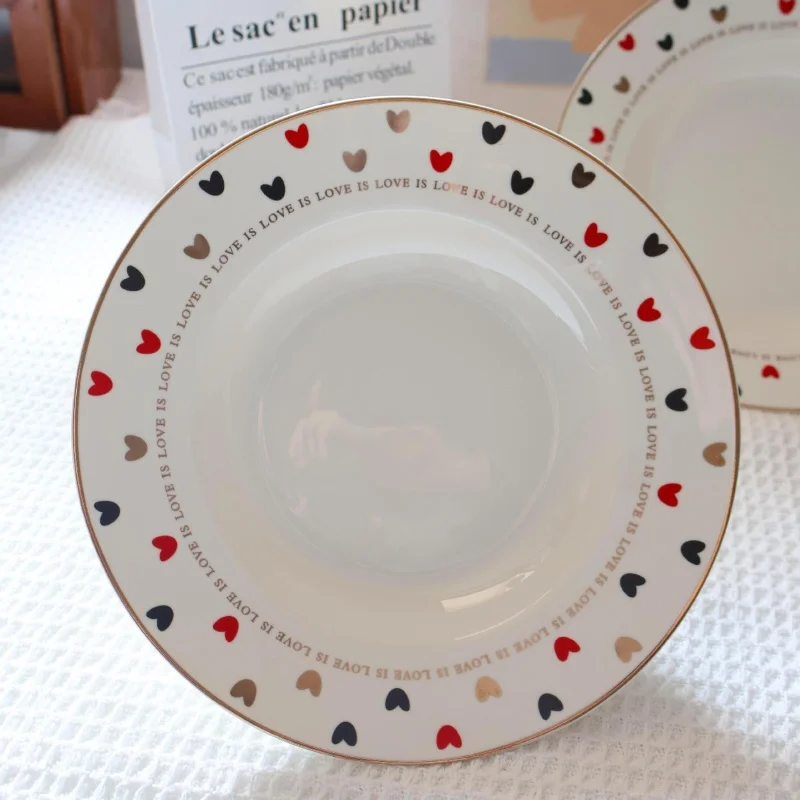 

Тарелка для завтрака с золотым узором в форме сердца, романтическая, новая, плоская тарелка в западном стиле, десертная тарелка, сервировочное блюдо для дома