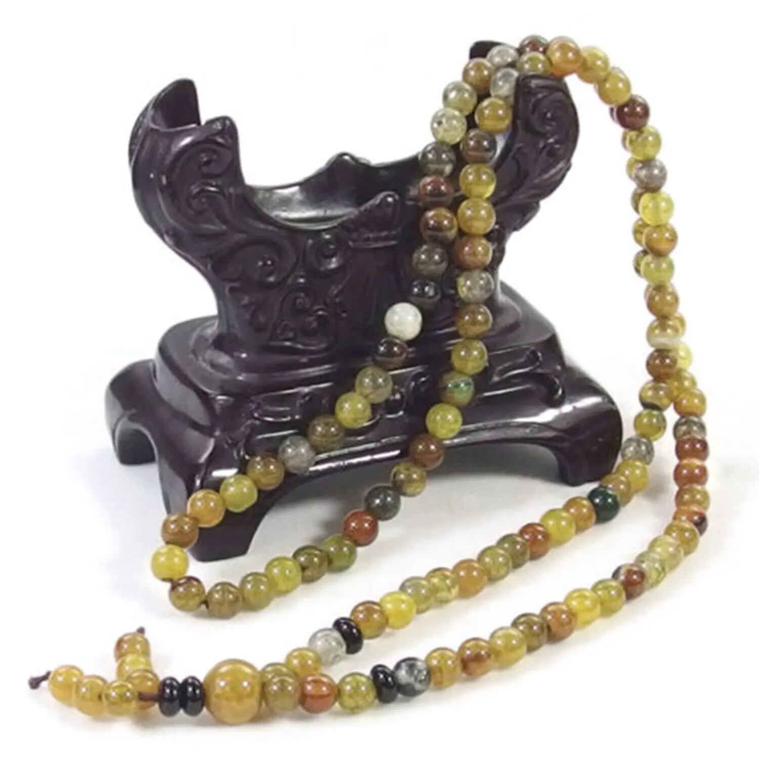 6/8mm Tibet Buddhist Yellow Dragon Skin Agate Gem 108 Prayer Bead Mala Necklace