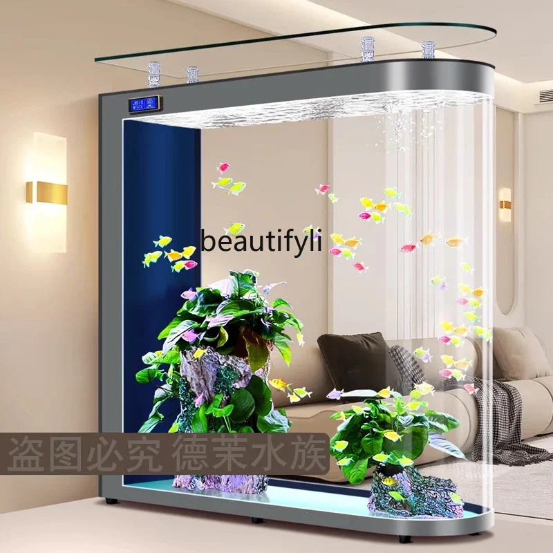 Floor-to-ceiling glass fish tank living room partition medium and large screen automatic circulation filter aquarium box