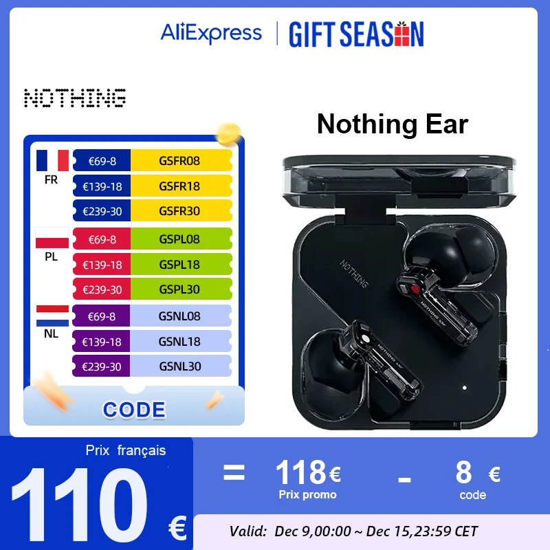 Nothing Ear Wireless Bluetooth earphone 45dB Active Noise Cancellation ANC 11mm Driver 24-bit Hi-Res Audio with LDAC & LHDC