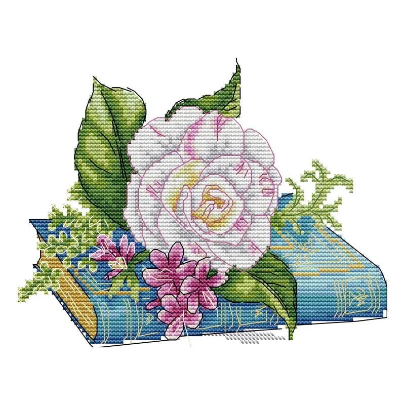 Joy Sunday Cross Stitch Books and Roses 11CT 14CT Printed Cross Stitch Embroidery Kits Set Crosstitch Kit Needlework Craft Kits