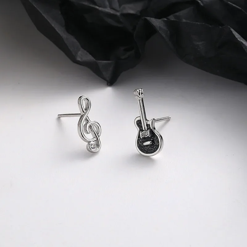 Elviragirl Asymmetric Treble Clef Guitar Stud Earrings Musical Note Earrings For Women Girls Music Lovers Gift