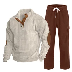 Men's Autumn and Winter Sportswear Corduroy Henley Shirt Straight Pants Casual Suit