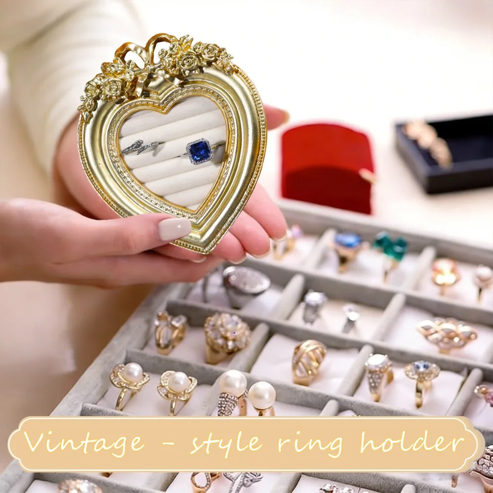 1 Pcs Vintage Gold Ring Display Stand Suede Earring Tray Vintage Design Birthday Gifts Velvet Organizer for Engagement Prop
