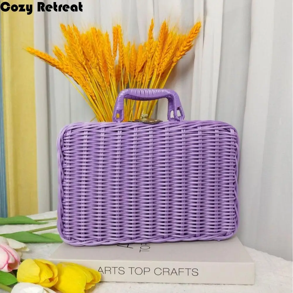 Multifunction Simulation Weave Rattan Storage Box Household with Handle Wedding Suitcase ‘ Retro Picnic Woven Baskets Makeup