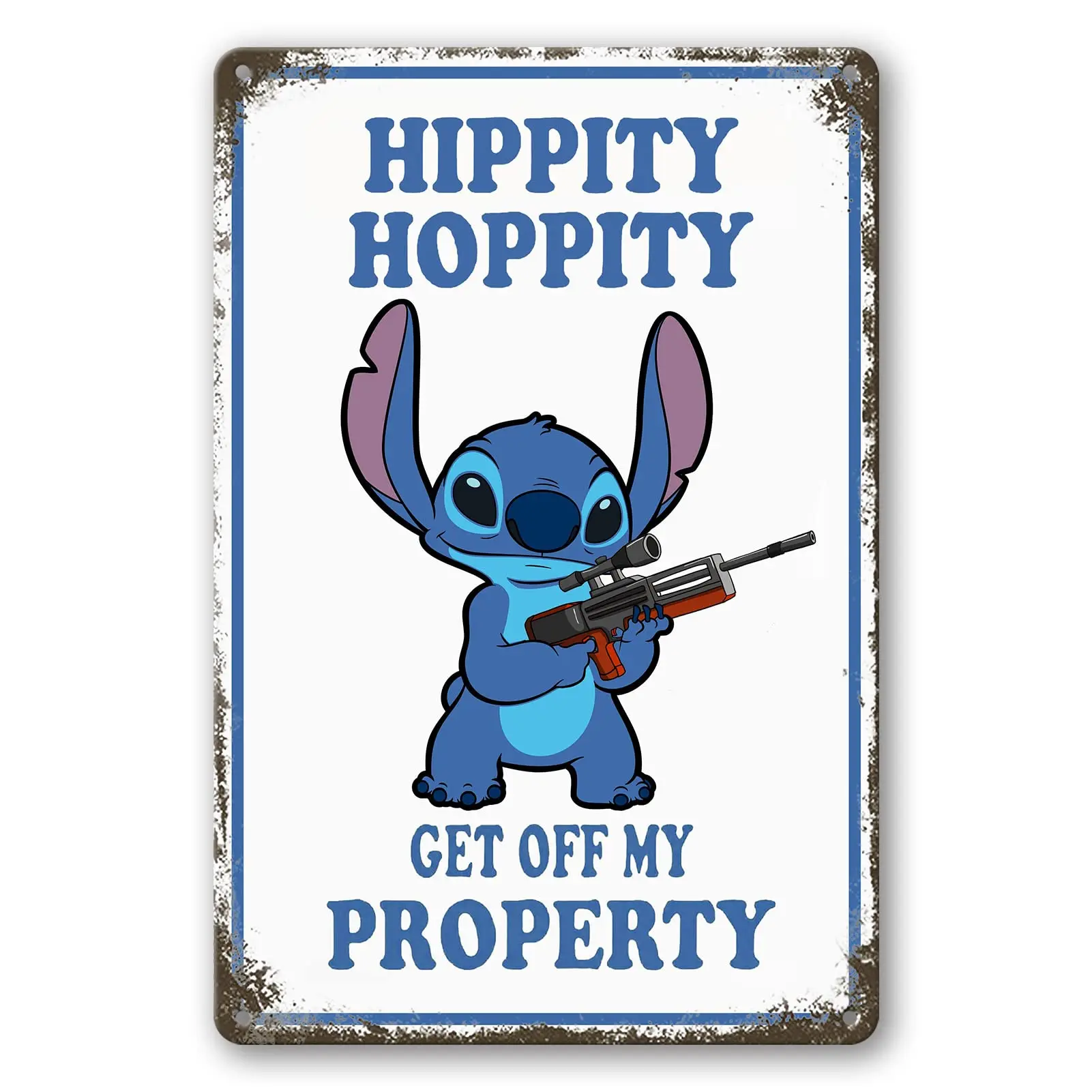 Stitch Cute Room Decor Aesthetic Funny Metal Tin Signs Hippity Hoppity Get Of My Property Sign Stitch Wall Decor Vintage Room Si